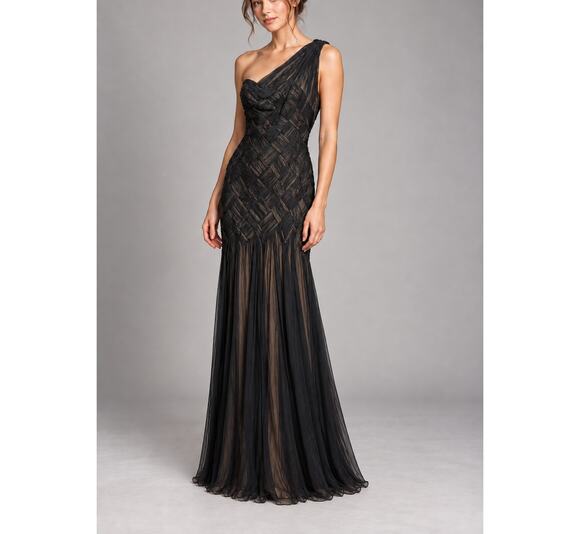Tadashi Shoji Dresses & Skirts - Tadashi Shoji Black One Shoulder Silk Gown Sz. 6